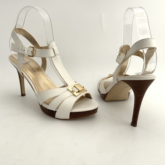 Marc Fisher Leather Varika Strappy Platform Heeled Sandals White 7.5 - Picture 3 of 13